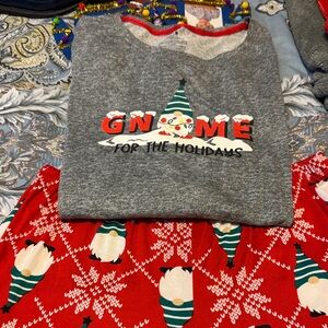 Secret Treasures Festive Gray and Red Gnome Pajama Set